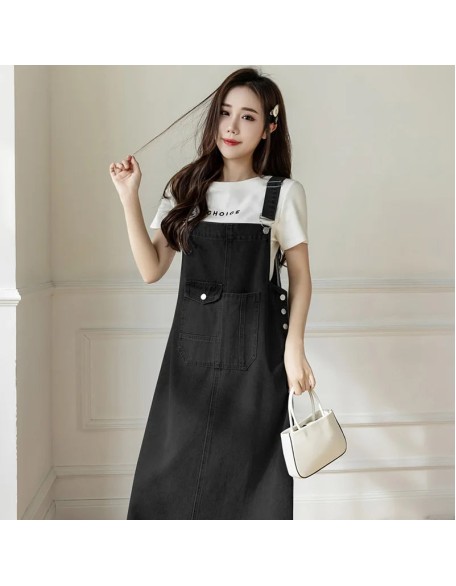 Women Denim Dresses Spring Summer Big Pocket Loose Casual