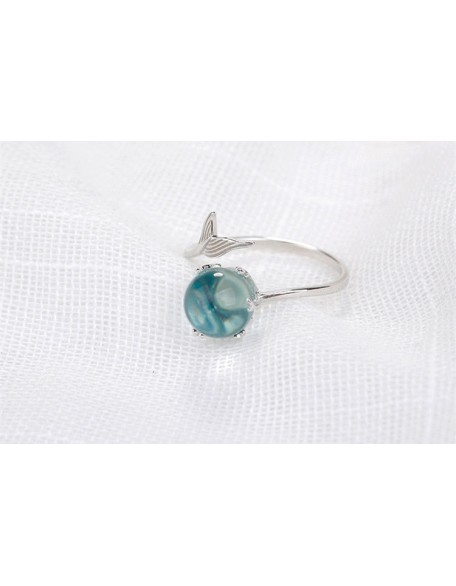 ocean bubble and whale tail sterling silver ring