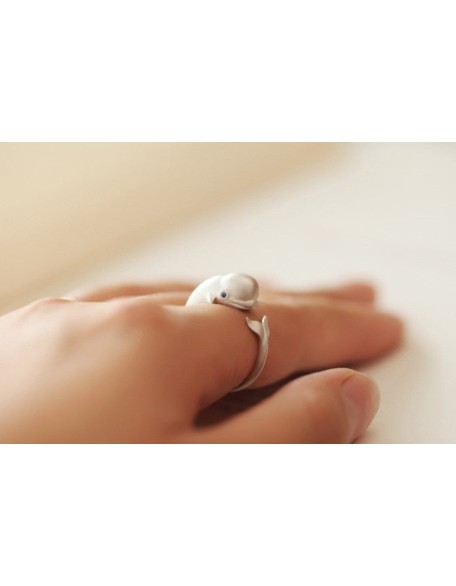 sterling silver beluga whale ring