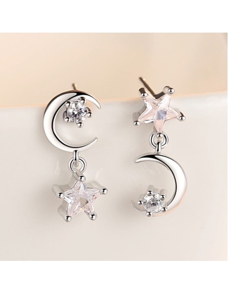 star and moon asymmetrical earrings