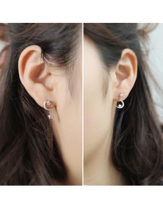 star and moon asymmetrical earrings