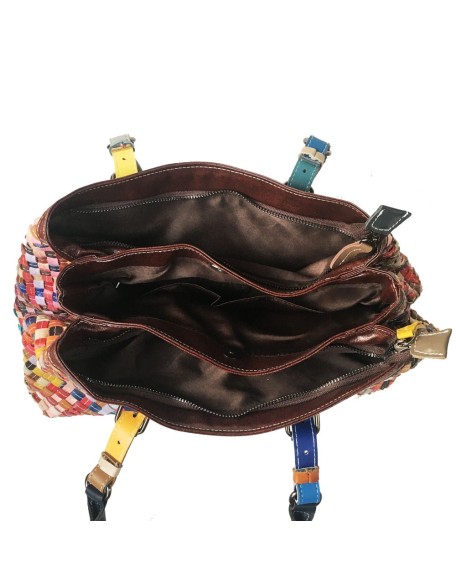 multi-color handmade leather handbag