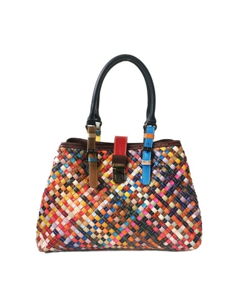 multi-color handmade leather handbag