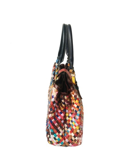 multi-color handmade leather handbag