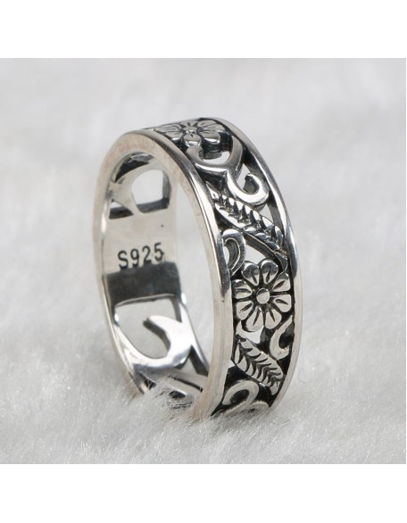 floral vine sterling silver ring