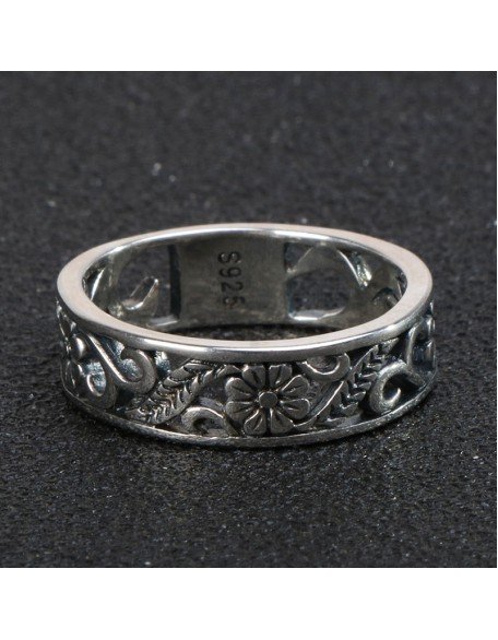 floral vine sterling silver ring