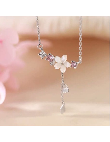 cherry blossom sterling silver charm necklace