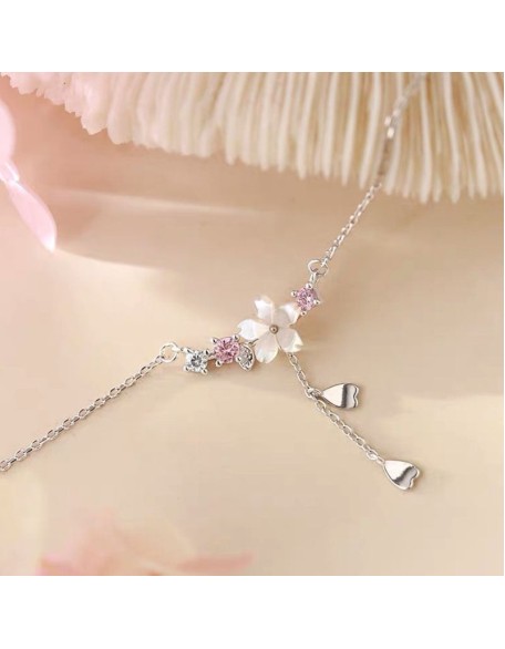 cherry blossom sterling silver charm necklace