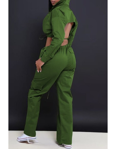 Sleeveless Backless Pocket Design Drawstring Jumpsuit