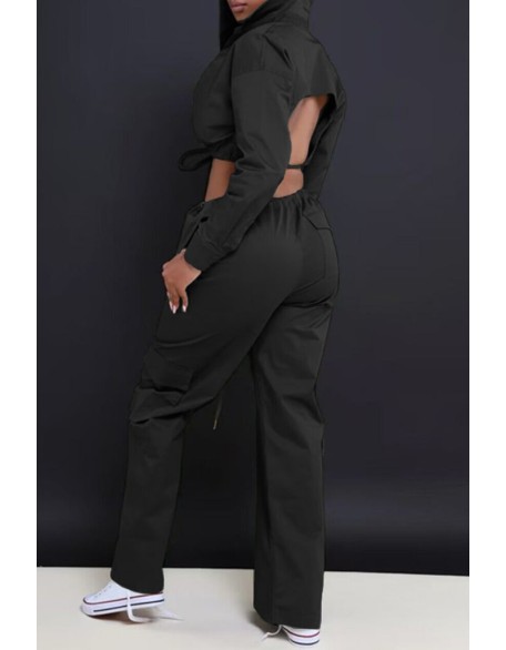 Sleeveless Backless Pocket Design Drawstring Jumpsuit