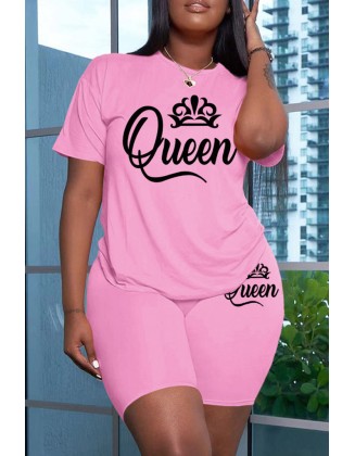 Plus Size Rhinestone Birthday Queen Crown Pattern Top & Flared Pants Set