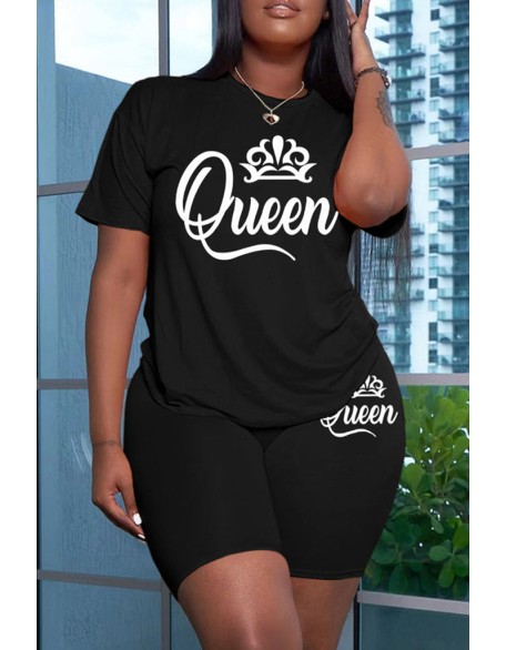 Plus Size Rhinestone Birthday Queen Crown Pattern Top & Flared Pants Set