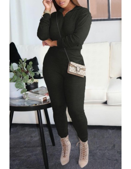 Zipper Design Hooded Long Sleeve Jumpsuit