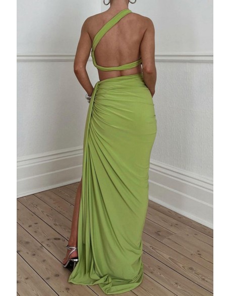 Ruched Asymmetrical Hem Backless Party Dress