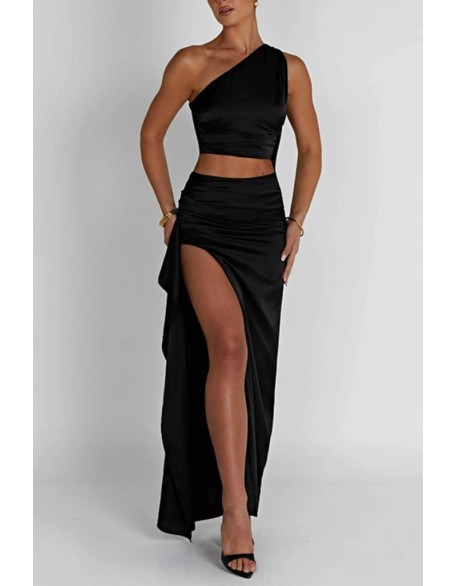 Halter Sequin Mesh Ruffles Top & Skirt Set